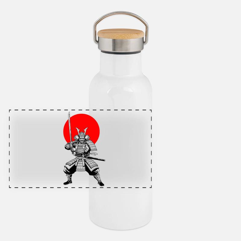 Traditioneller Samurai Krieger Panorama Thermosflasche mit Bambusdeckel