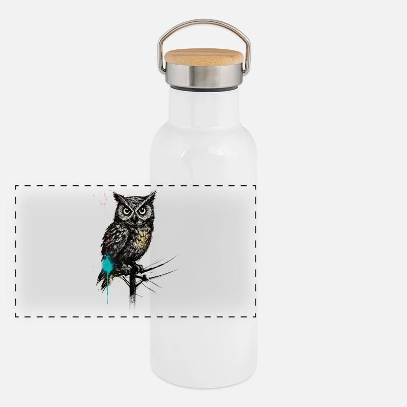 NightOwl with Paint Splashes Panoramic Thermal Bottle with Bamboo Lid