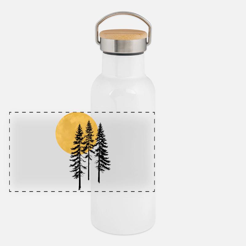 Sunset Pine Silhouette Panorama Thermosflasche mit Bambusdeckel