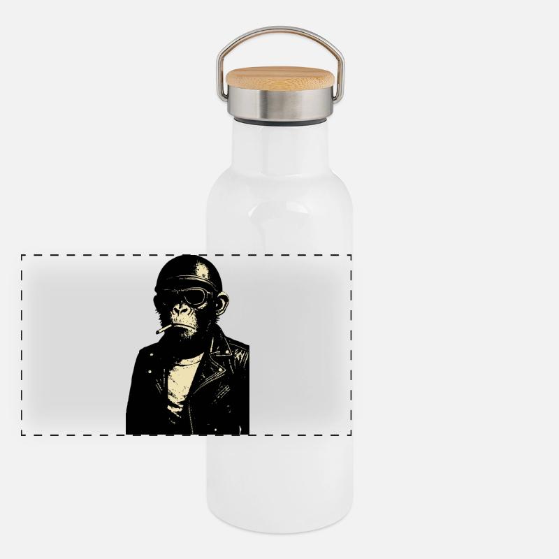 monkey with googles and helmet in Leather Jacket Panoramic Thermal Bottle with Bamboo Lid