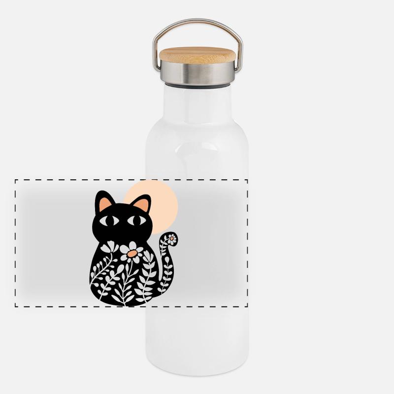 Chat en fleurs Gourde isotherme avec bouchon en bambou