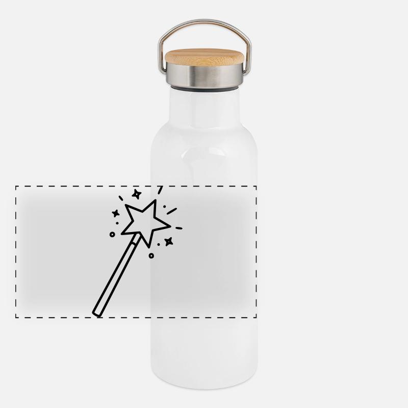 Minimalist Wand Star Magic Line Art Panoramic Thermal Bottle with Bamboo Lid