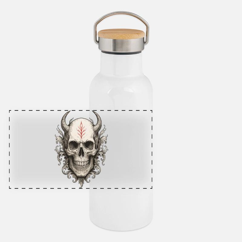 Crimson Rune Horned Skull Panoramic Thermal Bottle with Bamboo Lid