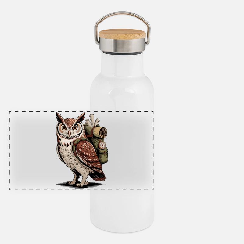 Eulenabenteuer mit Rucksack Panorama Thermosflasche mit Bambusdeckel