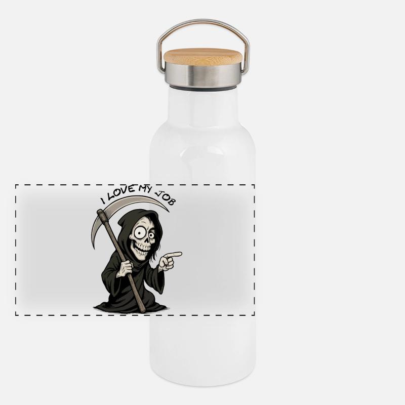 Grim Black Grim Reaper Smiling Panoramic Thermal Bottle with Bamboo Lid