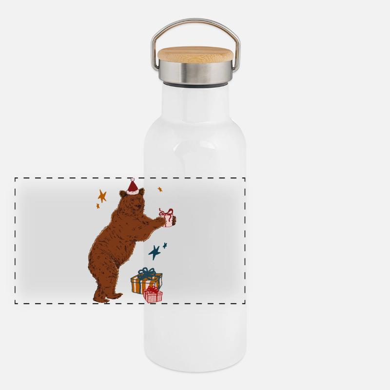 CHRISTMAS BEAR Panoramic Thermal Bottle with Bamboo Lid