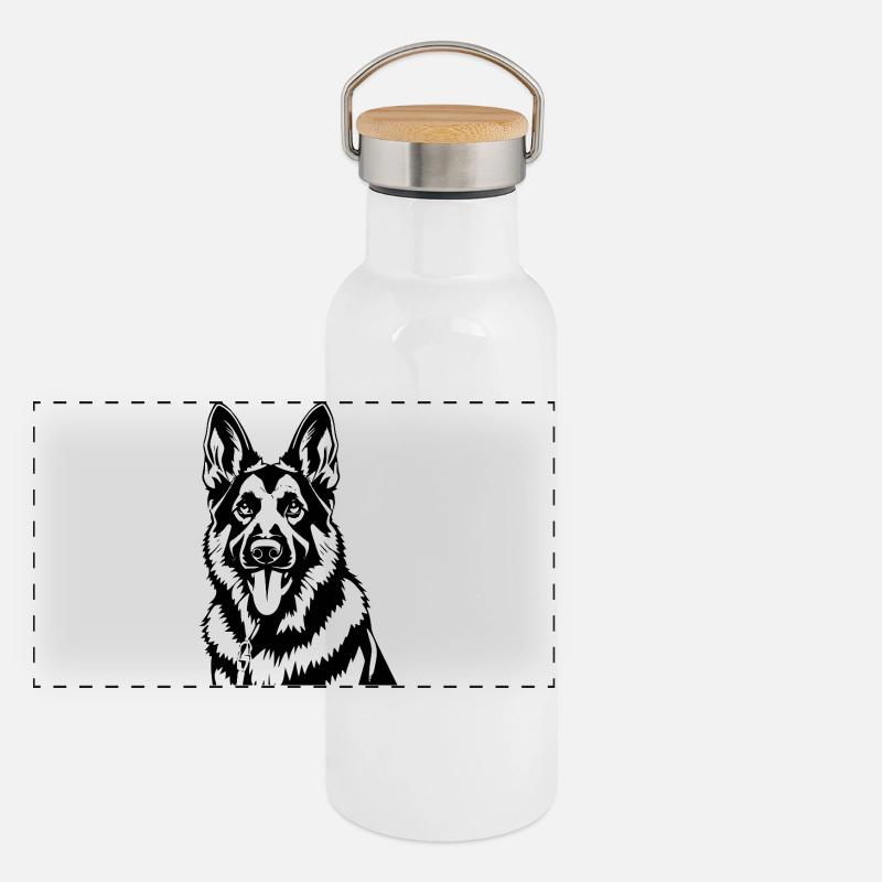Schaeferhund_schwarz Panorama Thermosflasche mit Bambusdeckel