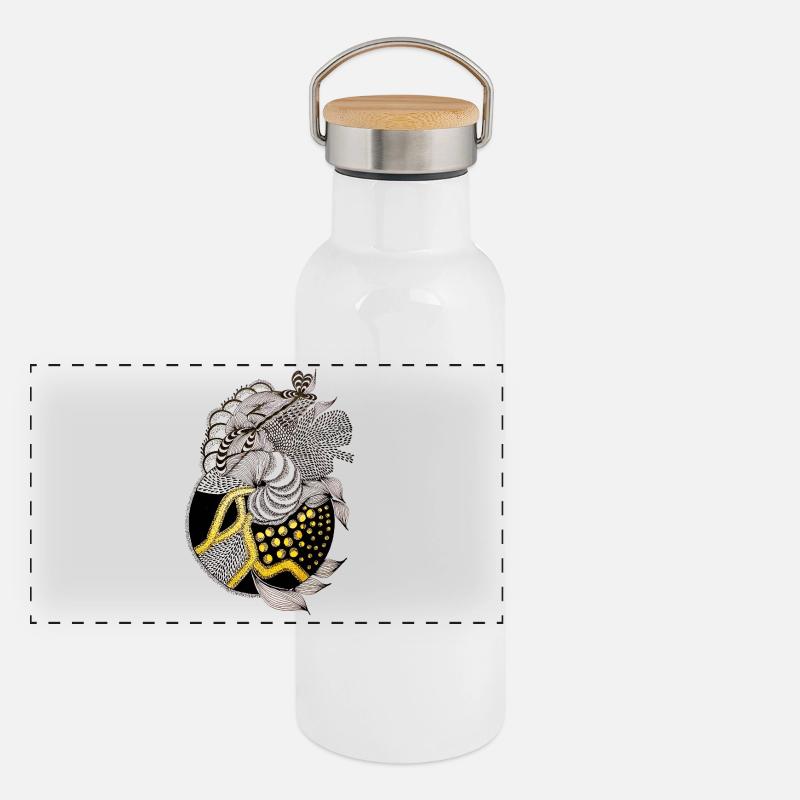 Motif de poisson avec accent doré Gourde isotherme avec bouchon en bambou