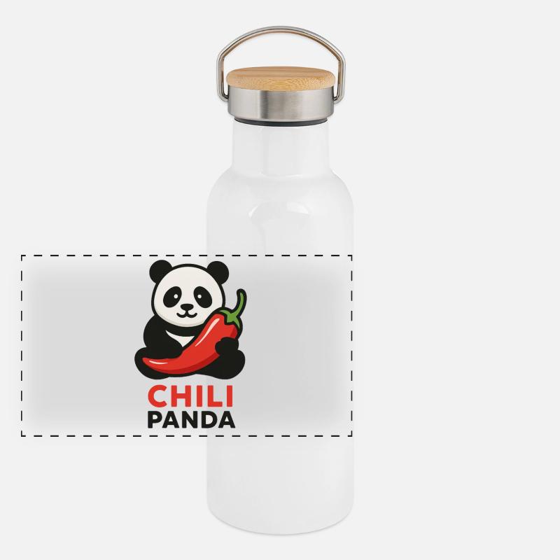 Chile Panda Illustration Panoramic Thermal Bottle with Bamboo Lid