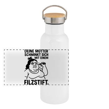 deine mutter witz filzstift schminken - Panorama Thermosflasche mit Bambusdeckel - Weiß - Vorne