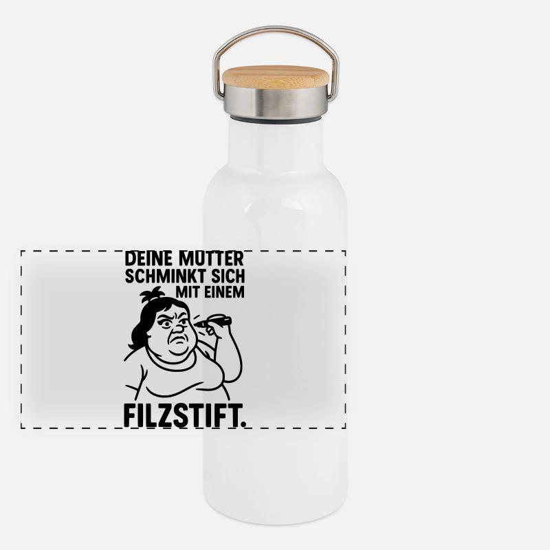 deine mutter witz filzstift schminken Panorama Thermosflasche mit Bambusdeckel