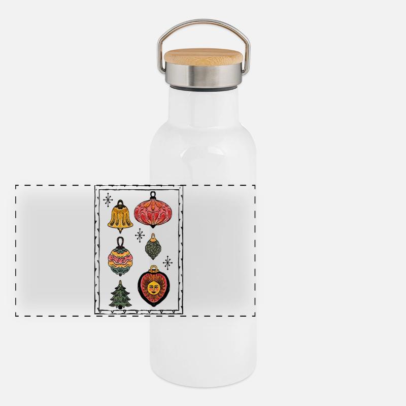 Bunte Weihnachtsornamente  Panorama Thermosflasche mit Bambusdeckel