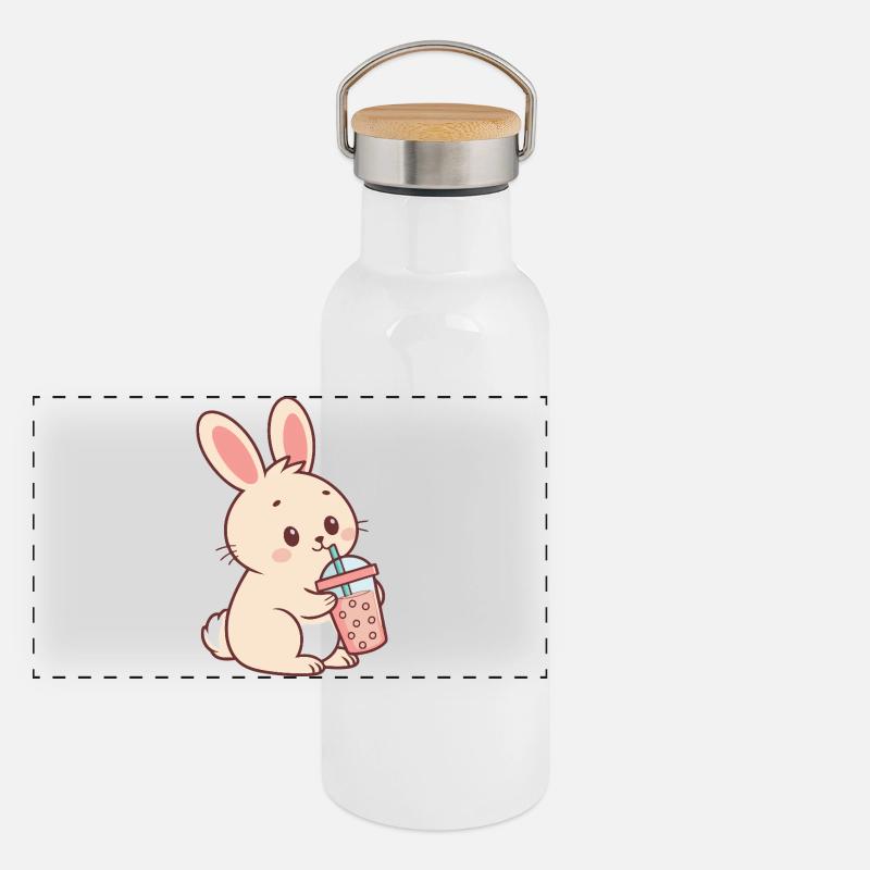 Lapin Bubble Tea Pastel Gourde isotherme avec bouchon en bambou