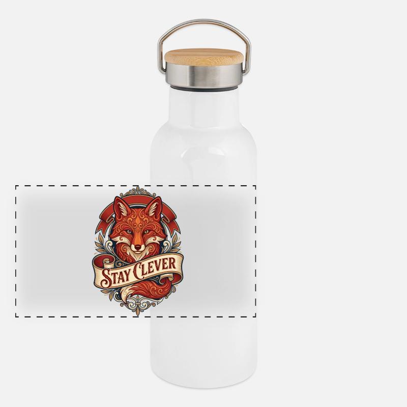 Fuchs mit Ornamenten – Stay Clever Panorama Thermosflasche mit Bambusdeckel