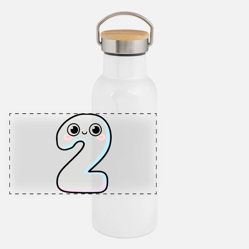 Nummer 2 Kawaii Pastel lächelt Panorama Thermosflasche mit Bambusdeckel