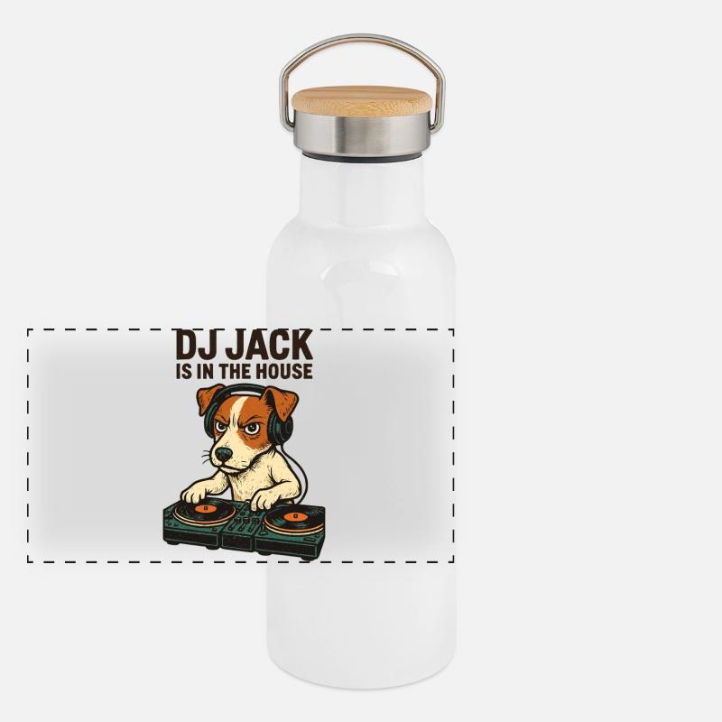 Jack Russell Terrier DJ Platines Cadeau Techno Gourde isotherme avec bouchon en bambou