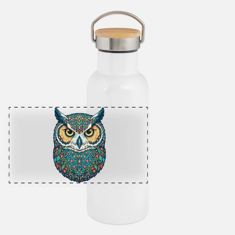 Colorful owl Panoramic Thermal Bottle with Bamboo Lid