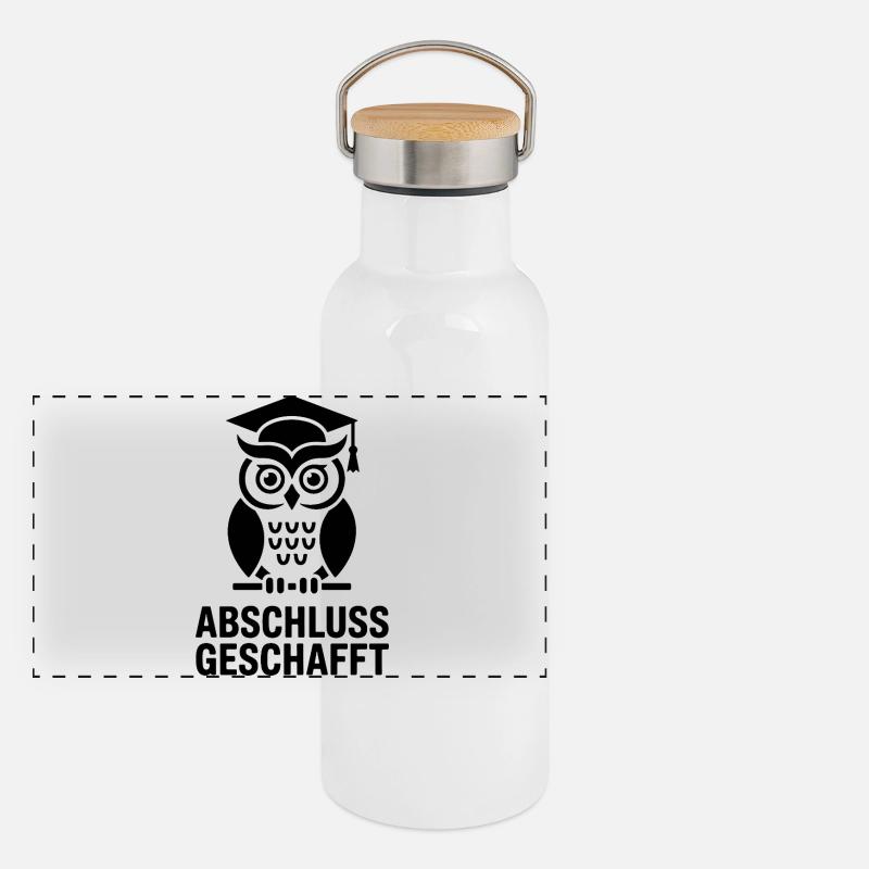 Abschluss Eule in Schwarz und weiß Panorama Thermosflasche mit Bambusdeckel