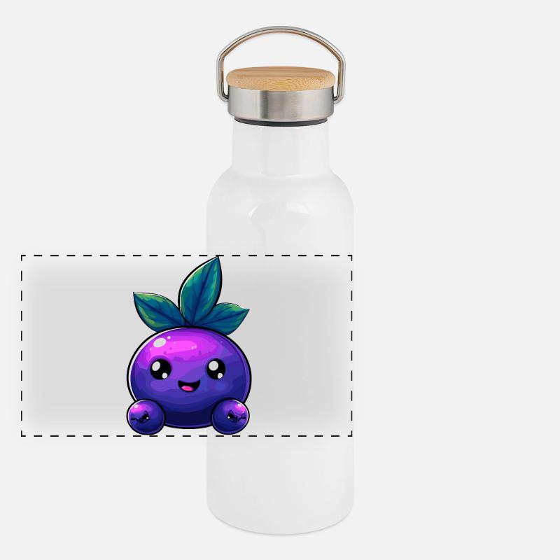 Kawaii Beerenfreund mit Blättern Panorama Thermosflasche mit Bambusdeckel