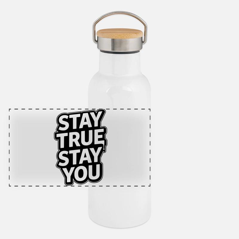 Bleib Dir treu - Stay True, Stay You Typografie  Panorama Thermosflasche mit Bambusdeckel