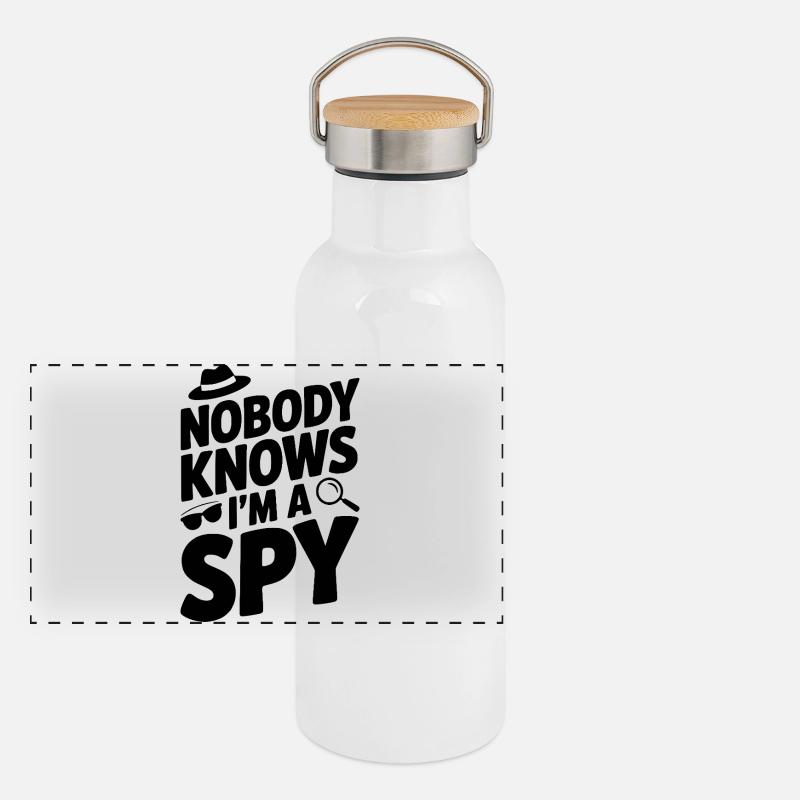 Niemand weiß, dass ich ein Spion bin Panorama Thermosflasche mit Bambusdeckel