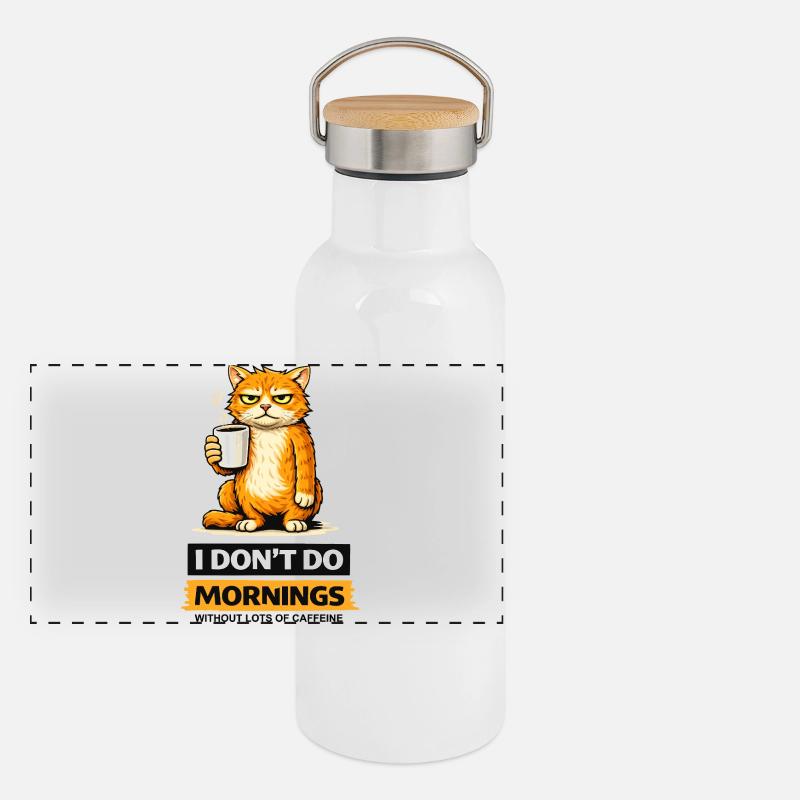 Morgen-Katzen-Kaffee-Einstellung Panorama Thermosflasche mit Bambusdeckel