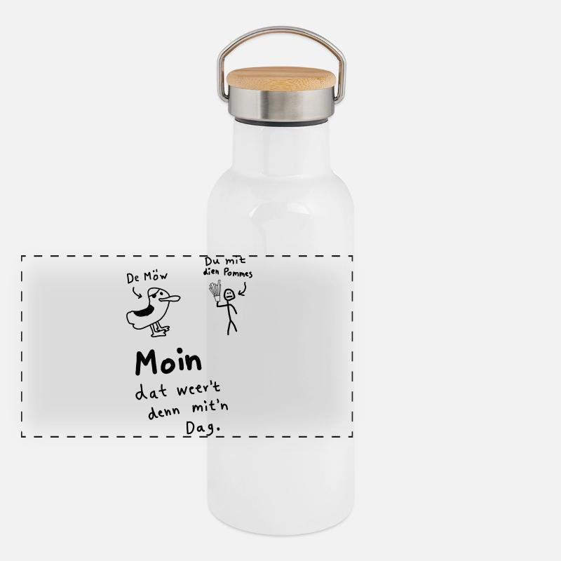 Pommes Deev Möw – Lustiger Plattdeutsch Spruch Möw Panorama Thermosflasche mit Bambusdeckel
