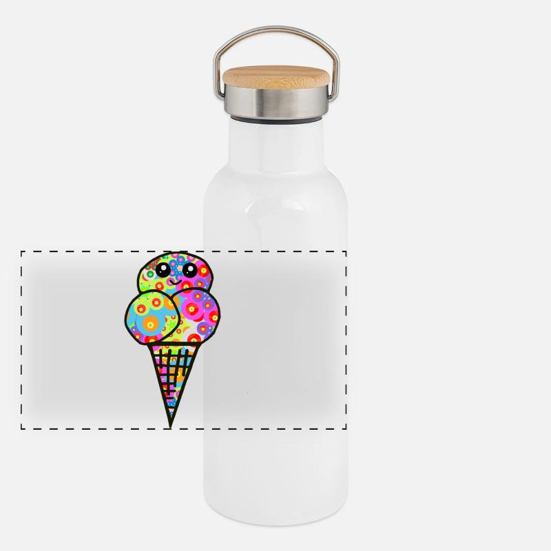 Buntes Blüten-Eisdesign Eiscreme Retro 60er Panorama Thermosflasche mit Bambusdeckel