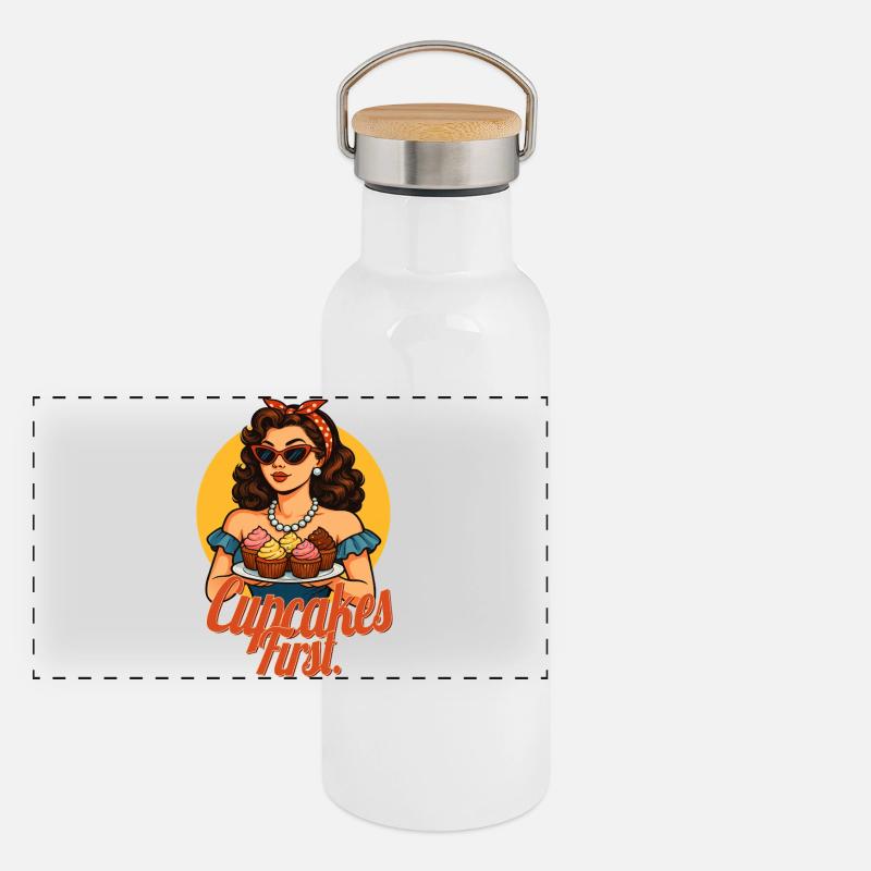 Premier design rétro de Cupcakes avec des pin-ups Gourde isotherme avec bouchon en bambou