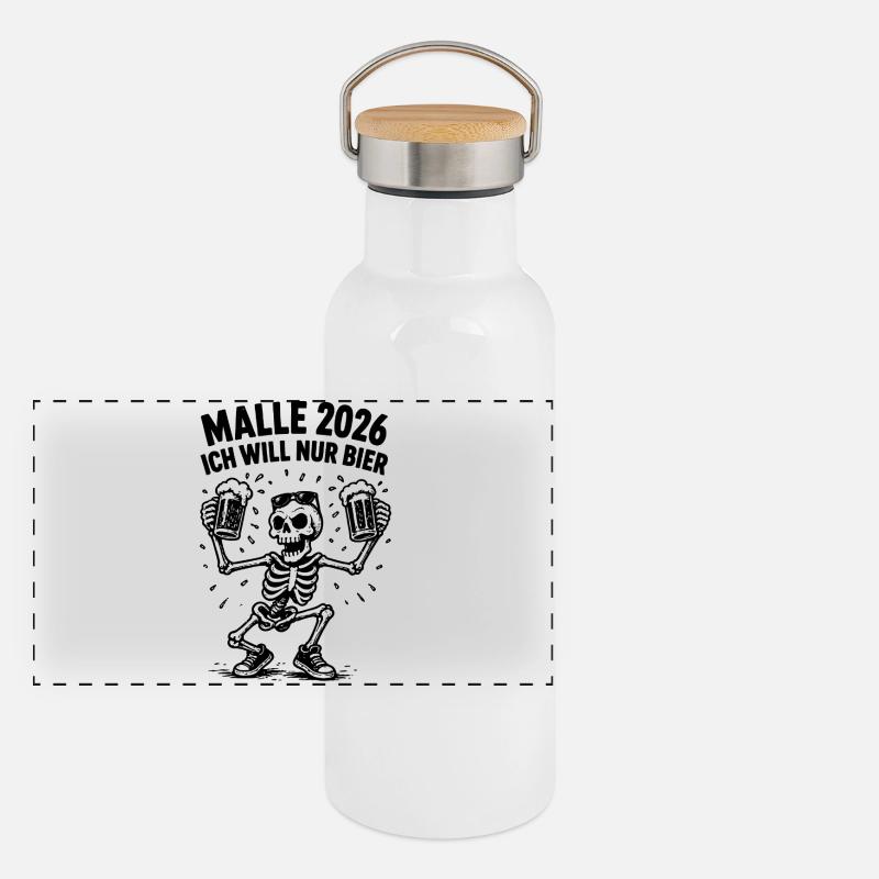 Malle 2026 Ich will nur Bier Panorama Thermosflasche mit Bambusdeckel