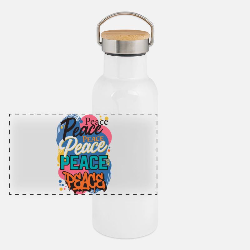Peace als Graffiti Panorama Thermosflasche mit Bambusdeckel