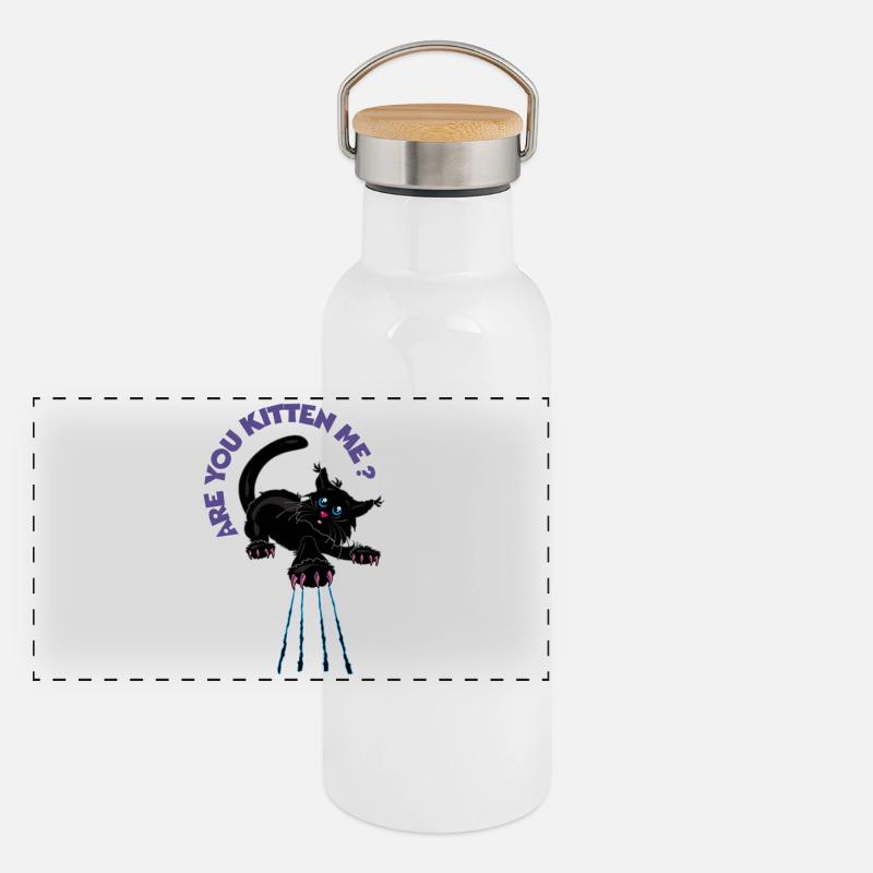 Are You Kitten Me? Playful Black Cat Panoramic Thermal Bottle with Bamboo Lid