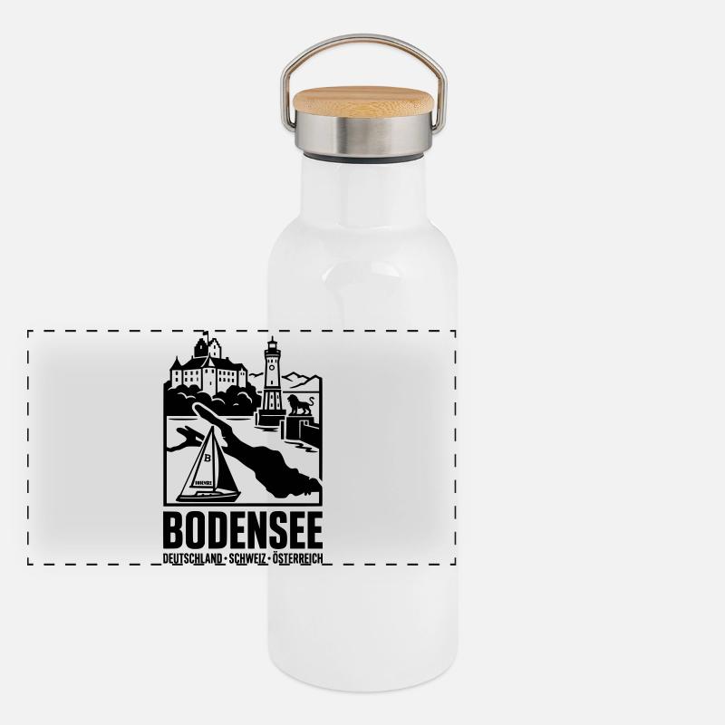 Bodensee Silhouette Wahrzeichen Panorama Thermosflasche mit Bambusdeckel