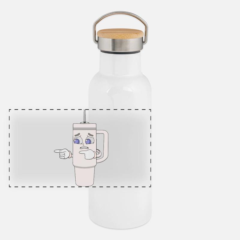 Besorgtes Shaker-Cup-Maskottchen Panorama Thermosflasche mit Bambusdeckel