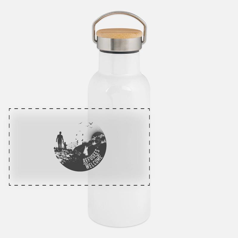 Refugees Welcome Panorama Thermosflasche mit Bambusdeckel