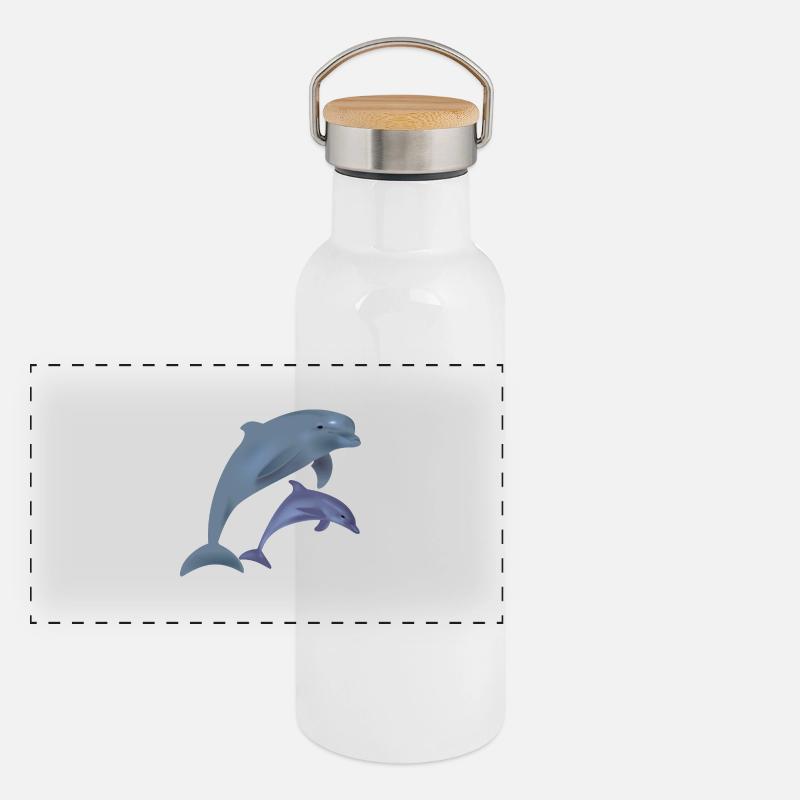 Dolphins Panorama Thermosflasche mit Bambusdeckel