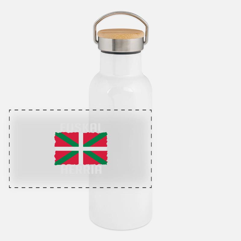 Basque Flag Basque Country Bayonne - Panoramic Thermal Bottle with Bamboo Lid - white