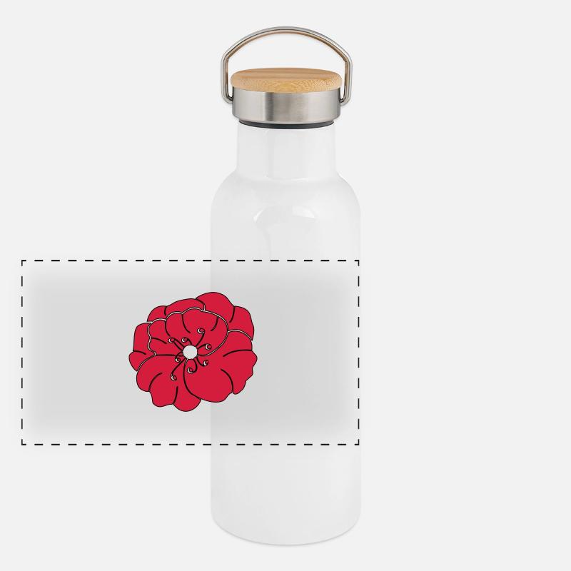 Rouge pivoine fleur de jardin Gourde isotherme avec bouchon en bambou