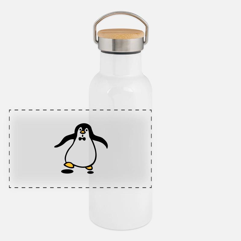 Pinguin Panorama Thermosflasche mit Bambusdeckel