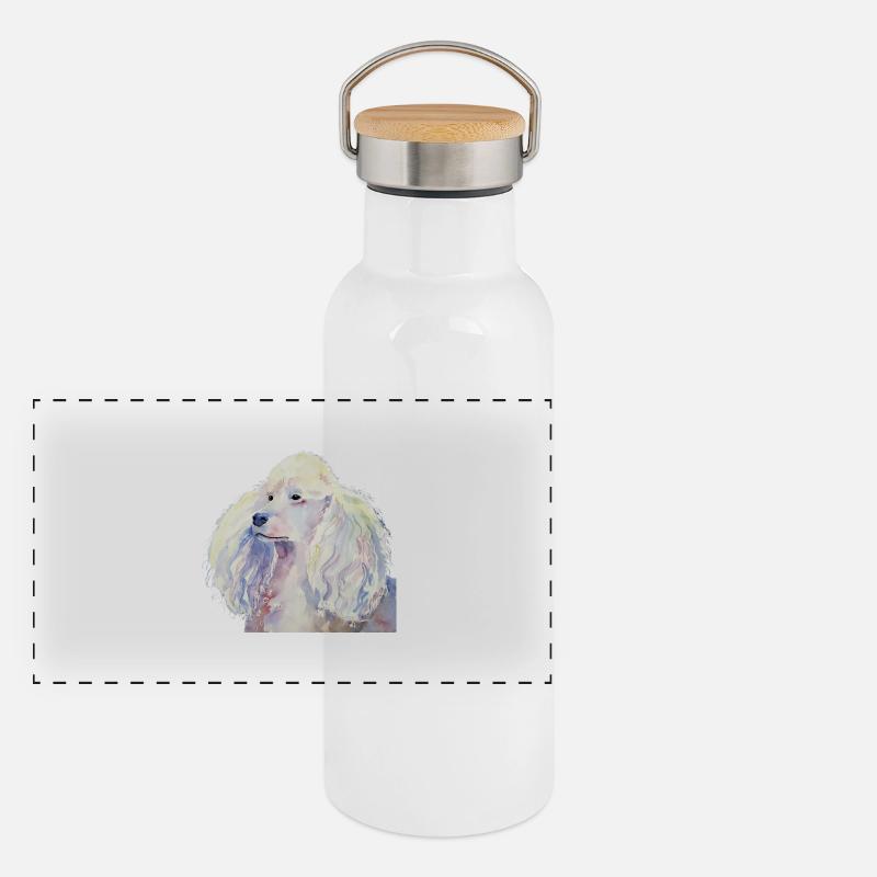 caniche blanc standard Gourde isotherme avec bouchon en bambou