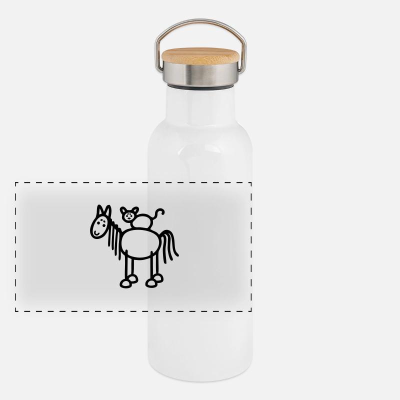 Pferd & Katze Panorama Thermosflasche mit Bambusdeckel