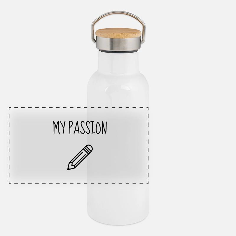 Zeichnung / Zeichner / Drawing / Drawer Panorama Thermosflasche mit Bambusdeckel