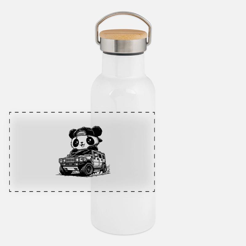 Panda Car Panoramic Thermal Bottle with Bamboo Lid