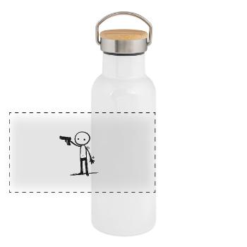 Tireur - Gourde isotherme avec bouchon en bambou - blanc - Devant
