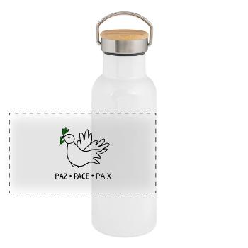 Paix - Gourde isotherme avec bouchon en bambou - blanc - Devant
