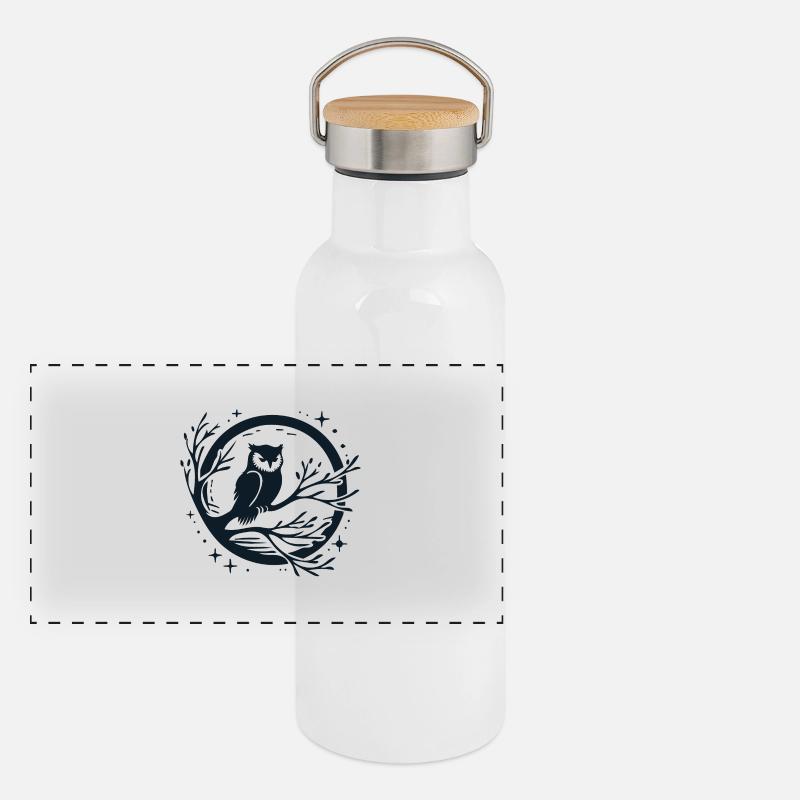 Owl on a tree silhouette Panoramic Thermal Bottle with Bamboo Lid