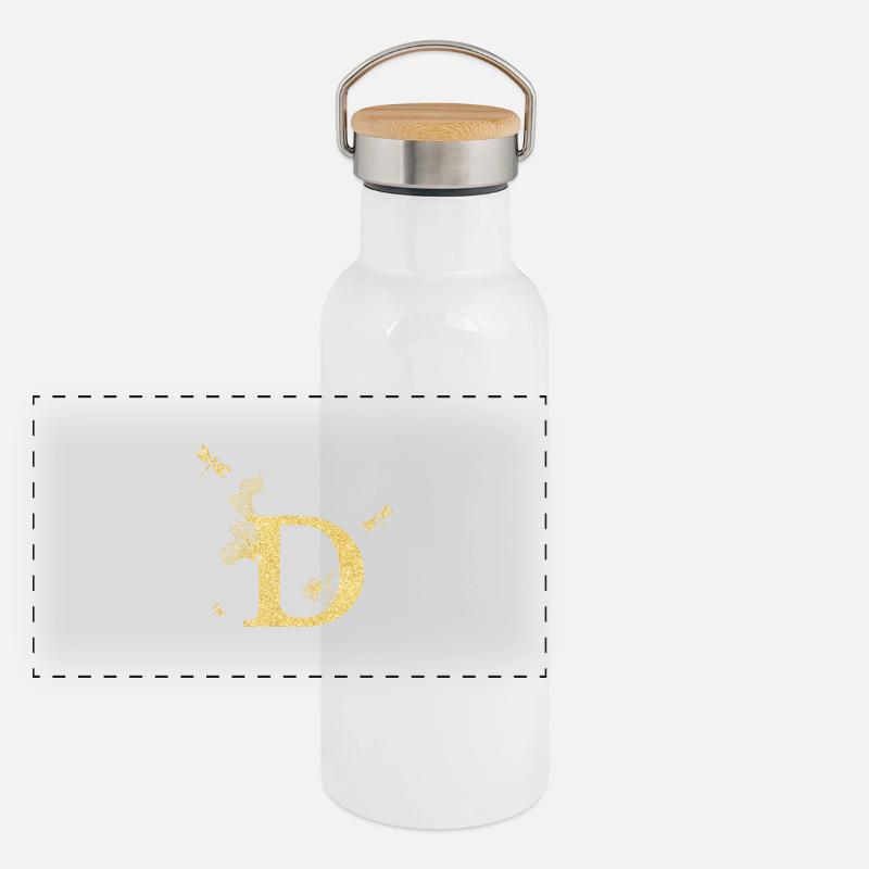 Lettre d paillettes doré libellule - idée cadeau Gourde isotherme avec bouchon en bambou