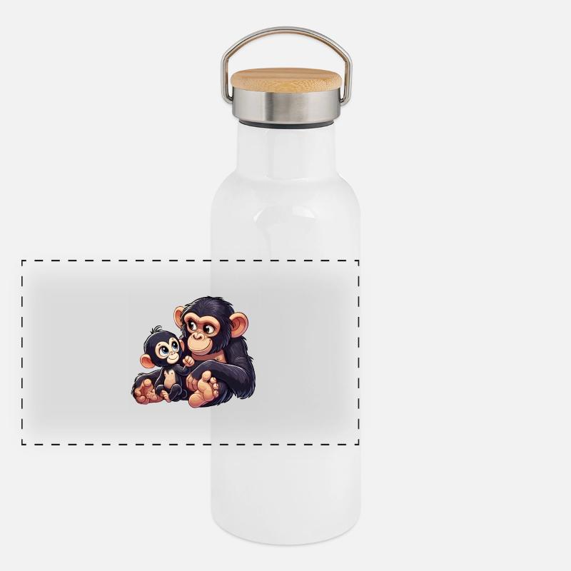 Schimpansenmutter mit Kind Panorama Thermosflasche mit Bambusdeckel