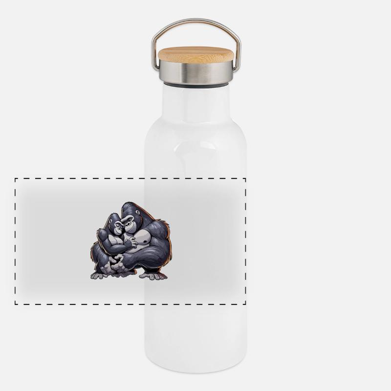 Gorilla-Paar 6 Panorama Thermosflasche mit Bambusdeckel