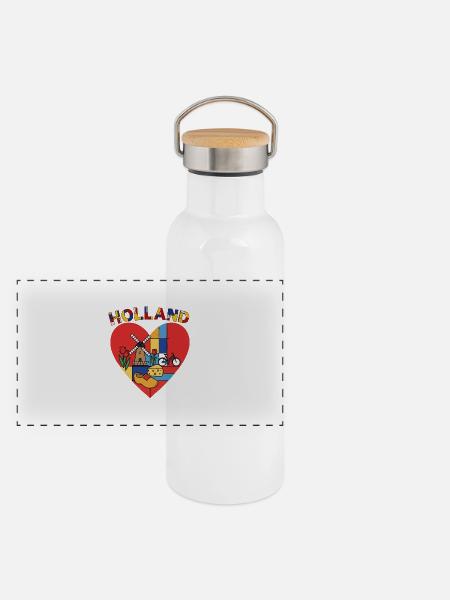 Holland Love Kunsttext - Panorama Thermosflasche mit Bambusdeckel - Weiß